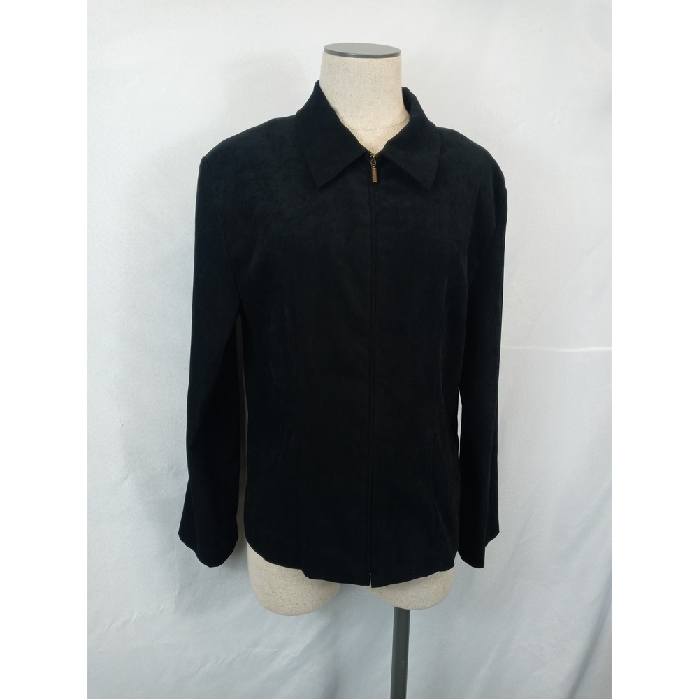 Briggs New York Womens Jacket Size 8 Black Zip Up Collared Career Textured